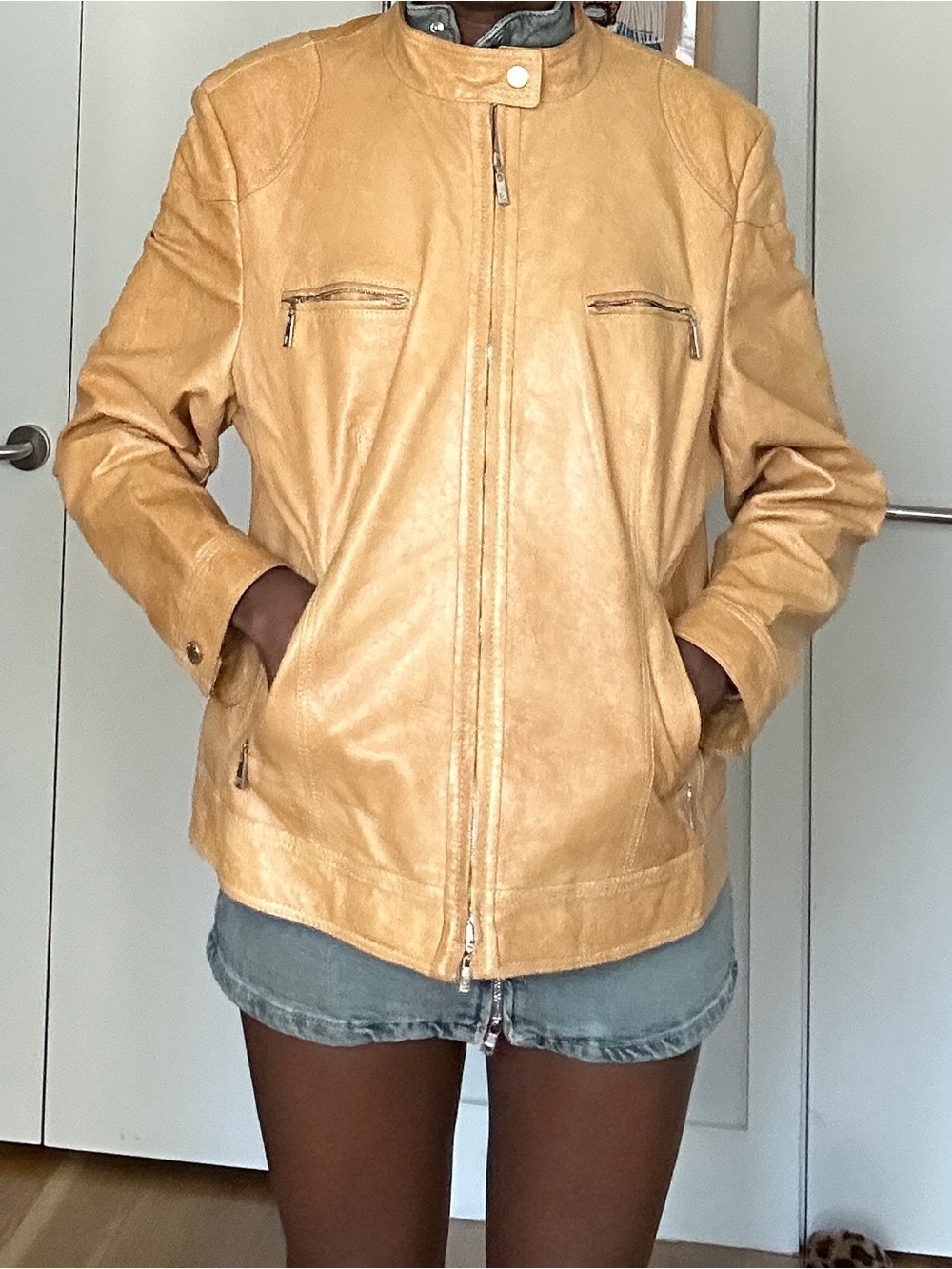 Classic Women's Leather Jacket - Tan
